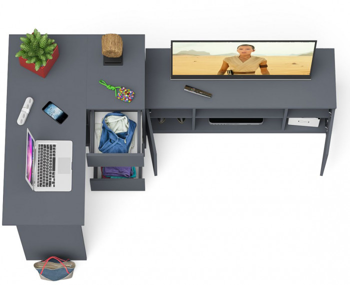 Мори компьютерный стол МС-16 правый + Тумба МТВ1200.1, графит