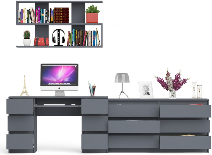 Мори компьютерный стол МС-2 + Комод МК1380.6 + Полка 1200, графит