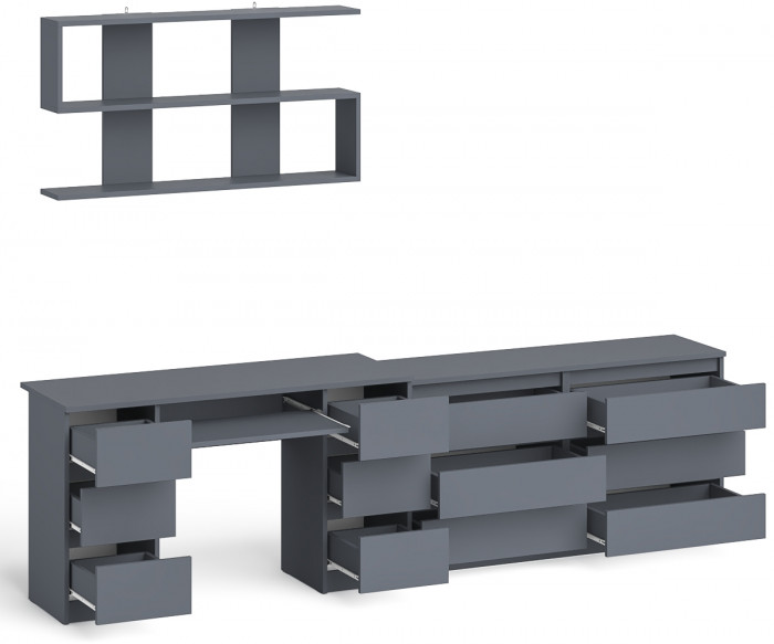 Мори компьютерный стол МС-2 + Комод МК1380.6 + Полка 1200, графит