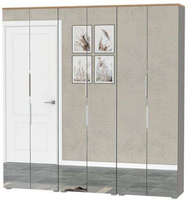 Октава 13.338 Шкаф для одежды + 13.338 Шкаф + 13.338, серый графит/дуб крафт золотой/фасады МДФ серый графит/зеркало