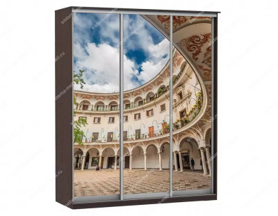 Шкаф купе Модерн 1776х600 3-х дверный 2-х секционный фотопечать №2 венге