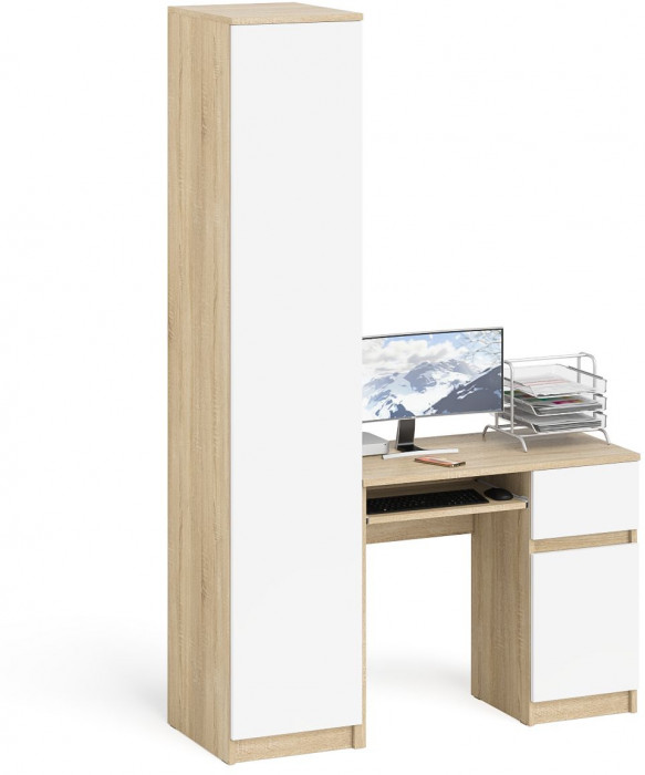 Мори Стол компьютерный МС-1 правый + Пенал МШ400.1, цвет дуб сонома/белый, ШхГхВ 130,4х50,4х209,6 см., выдвижной ящик справа, НЕ универсальная сборка