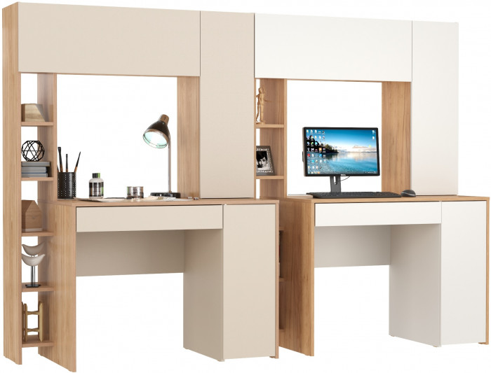 Два стола компьютерных Комфорт 12.71, гикори рокфорд натуральный/сатин/дуб золотой/белый