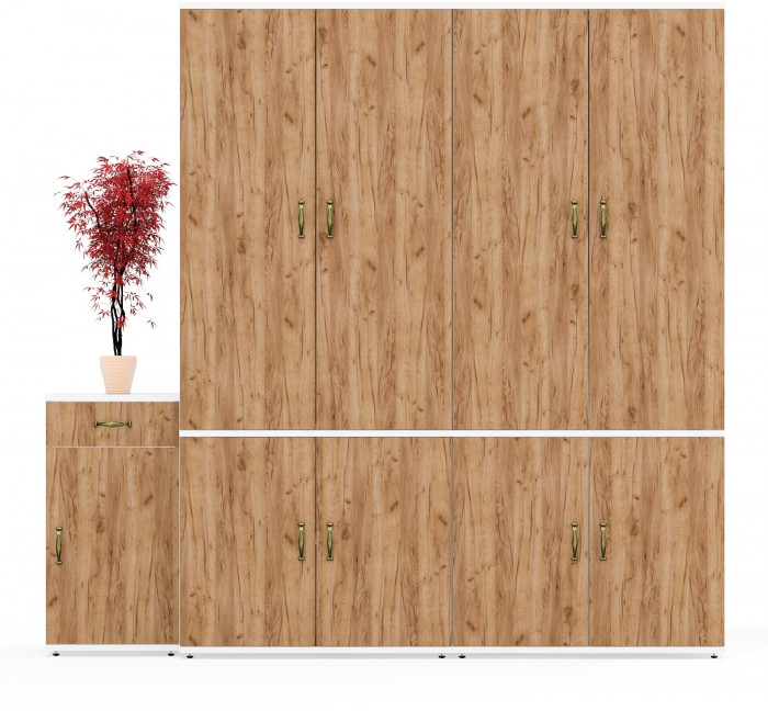 Лидер-8 Шкаф МД 20Б + Шкаф МД 20Б + Тумба МД 3.15, белый шагрень/крафт золото