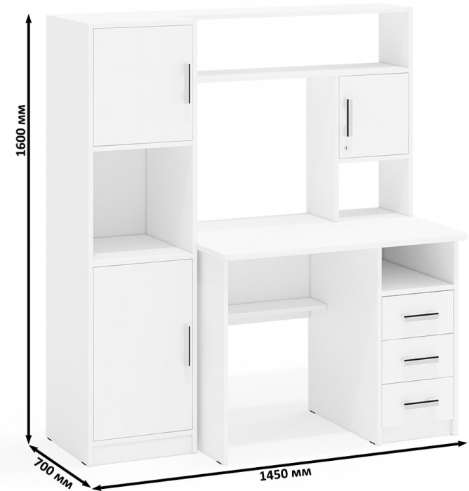 Стол компьютерный С-МД-СК9+Пенал С-МД-СК9П, цвет белый шагрень, ШхГхВ 145х70х160 см., НЕ универсальная сборка