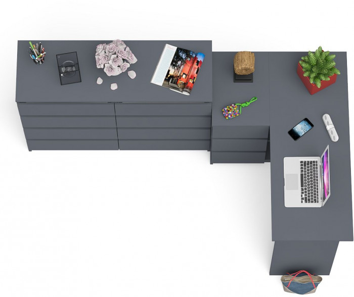 Мори компьютерный стол МС-16 левый + Комод МК1200.8, графит