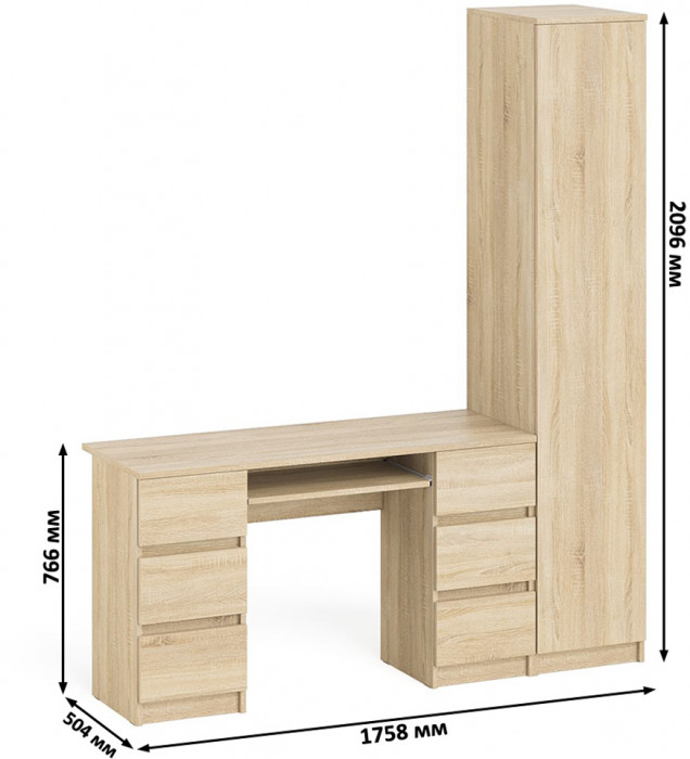 Мори компьютерный стол МС-2 + Пенал МШ400.1, дуб сонома