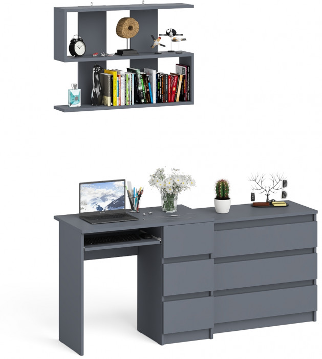 Мори компьютерный стол МС-6 правый + Комод МК800.1 + Полка 900, графит