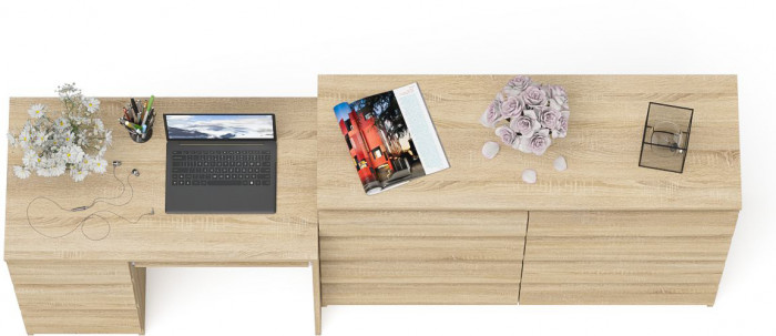 Мори Стол компьютерный МС-6 левый + Комод МК1200.8, цвет дуб сонома, ШхГхВ 210,4х50х94 см., выдвижные ящики слева, НЕ универсальная сборка