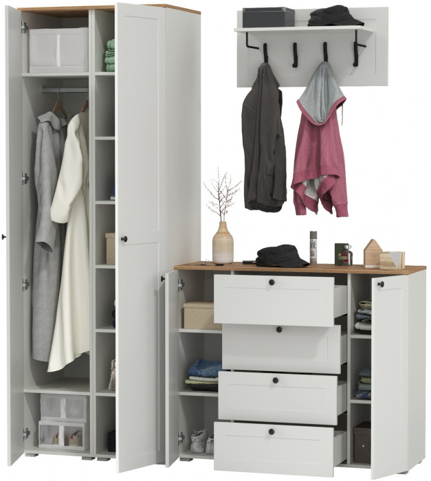 Остин Прихожая 33, белый шагрень/дуб крафт золотой