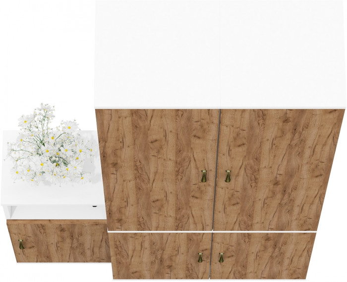 Лидер-8 Пенал МД 22Б + Пенал МД 22Б + Тумба МД 3.19, белый шагрень/крафт золото