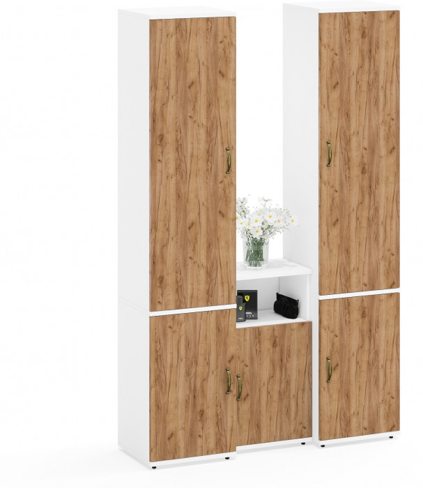 Лидер-8 Пенал МД 22Б + Пенал МД 22Б + Тумба МД 3.19, белый шагрень/крафт золото