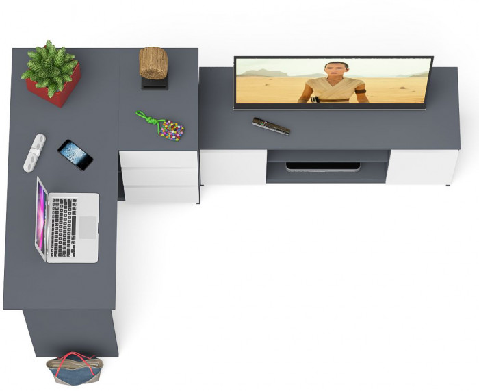 Мори компьютерный стол МС-16 правый + Тумба МТВ1200.1, графит/белый