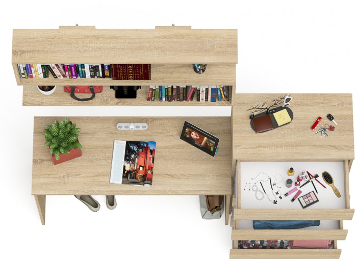 Мори письменный стол МСП1200.1 + Комод МК700.5 + Полка 1200, дуб сонома