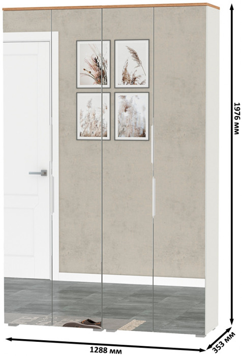 Октава 13.338 Шкаф для одежды + 13.338 Шкаф, белый шагрень/дуб крафт золотой/фасады МДФ белый шагрень и зеркало