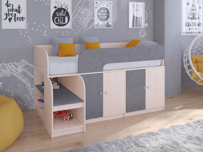 Кровать чердак Астра 9 V2 Дуб молочный/Железный Камень