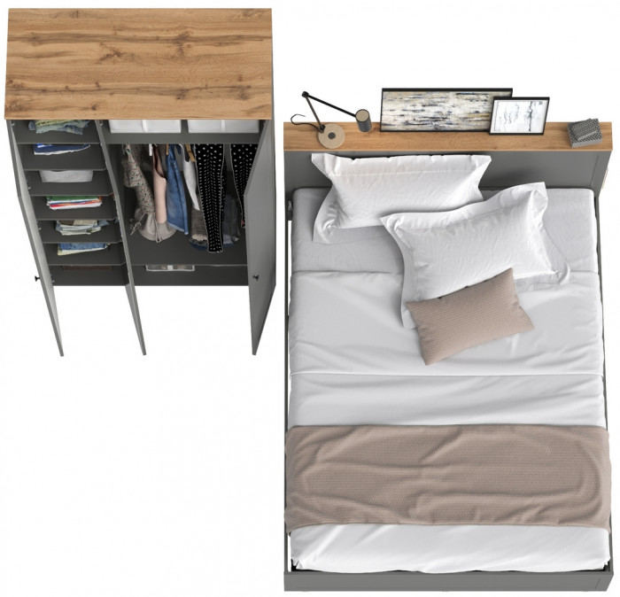 Остин 11.53 Кровать + ортопед + 13.336.03 Шкаф для одежды, серый графит/дуб крафт золотой