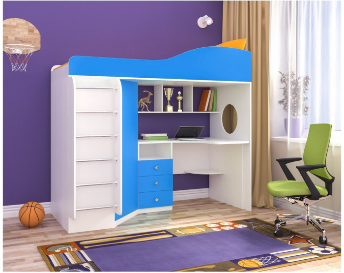 Кровать-чердак Кадет 1 с металлической лестницей (Дуб молочный/Оранжевый)