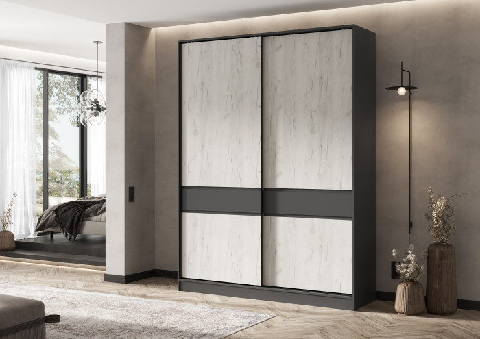 Роджина Шкаф-купе 1800 графит/дуб крафт белый