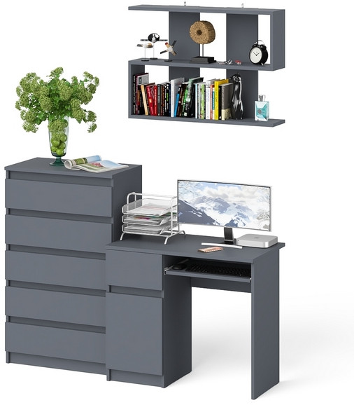 Мори Стол компьютерный МС-1 левый + Комод МК700.5 + Полка 900, цвет графит, ШхГхВ 160,4х50х209,6 см., НЕ универсальная сборка