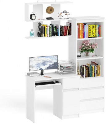 Мори Стол компьютерный МС-1 правый + Стеллаж МСТ600.3 + Полка 900, цвет белый, ШхГхВ 150,4х50х209,6 см., НЕ универсальная сборка