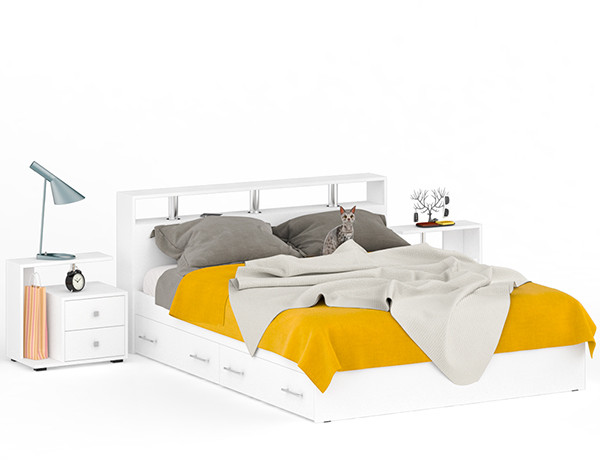 Камелия Кровать с ящиками 1600 + две тумбы, белый
