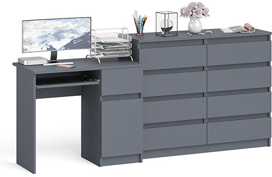 Мори компьютерный стол МС-1 правый + Комод МК1200.8, графит
