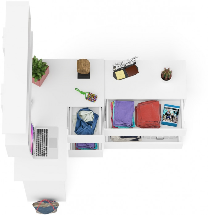 Мори компьютерный стол МС-16 правый + Комод МК800.1 + Полка 1200, белый