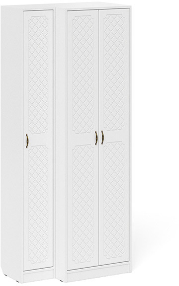 Прихожая П-6 Шкаф + Пенал, цвет белая шагрень/фасады МДФ белое дерево фрезеровка ромб, ШхГхВ 90х50х210 см., универсальная сборка