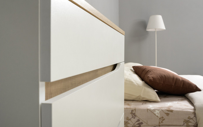 Муссон Кровать 11.41 + ортопед + Комод 13.97 + Зеркало СВК, цвет белый/дуб эндгрейн элегантный, сп. м. 1600х2000 мм., б/м