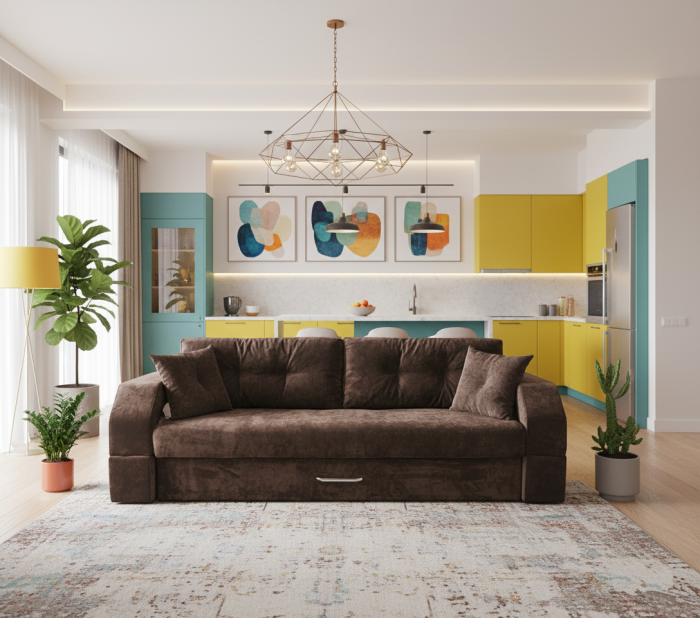 Диван-еврокнижка Манчестер 160х200, с подсветкой 06, велюр коричневый