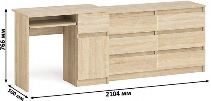 Мори компьютерный стол МС-1 правый + Комод МК1200.6, дуб сонома