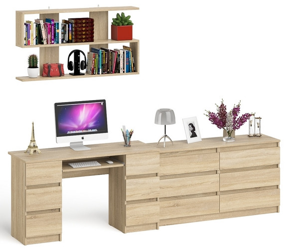 Мори компьютерный стол МС-2 + Комод МК1380.6 + Полка 1200, дуб сонома