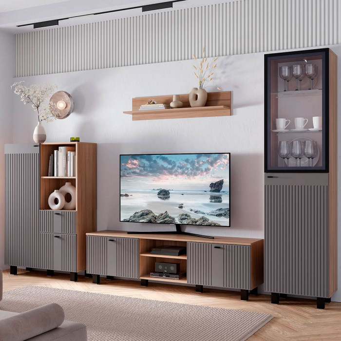 "Олива" ТБ-09 тумба под ТВ Дуб каньон/Муссон софт MF14