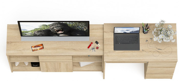 Мори компьютерный стол МС-6 правый + Тумба МТВ1204.1, дуб сонома