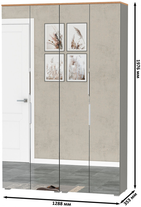 Октава 13.338 Шкаф для одежды + 13.338 Шкаф, серый графит/дуб крафт золотой/фасады МДФ серый графит и зеркало