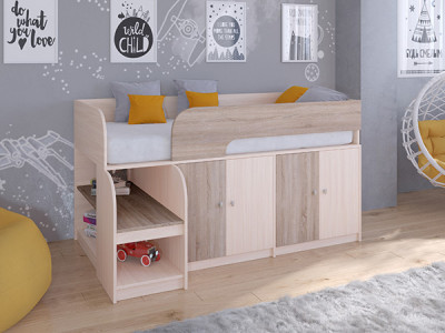 Кровать чердак Астра 9 V2 Дуб молочный/Сонома