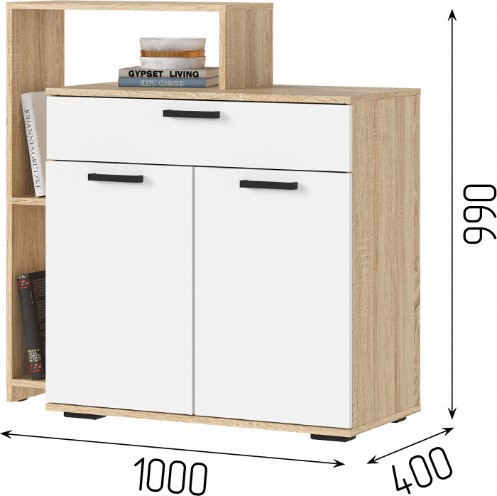 САНСА КМ-01 Комод 1000 Фасад БЕЛЫЙ/Корпус ДУБ СОНОМА