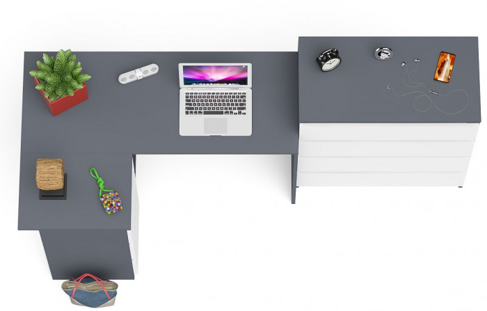 Мори Стол компьютерный МС-16 левый + Комод МК800.4, цвет графит/белый, ШхГхВ 204,8х84,9х94 см., выдвижные ящики слева, НЕ универсальная сборка