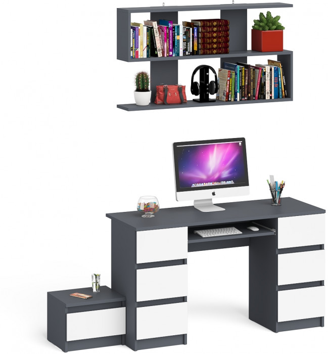 Мори Стол компьютерный МС-2 + Тумба ТМП400.1 + Полка 1200, цвет графит/белый, ШхГхВ 175,8х50х209,6 см., универсальная сборка