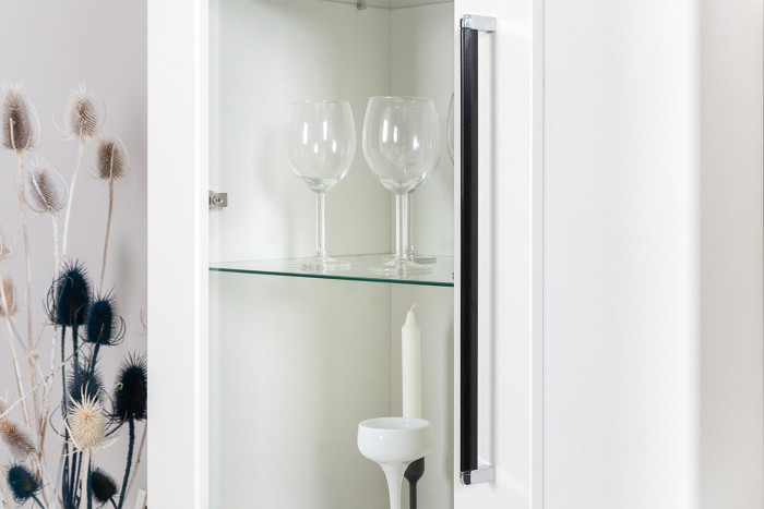 Валенсия Гостиная № 100, цвет ЛДСП белый шагрень/МДФ белый шагрень, ШхГхВ 243,2х38,4х225,2 см., ниша для ТВ 133х38х100 см.