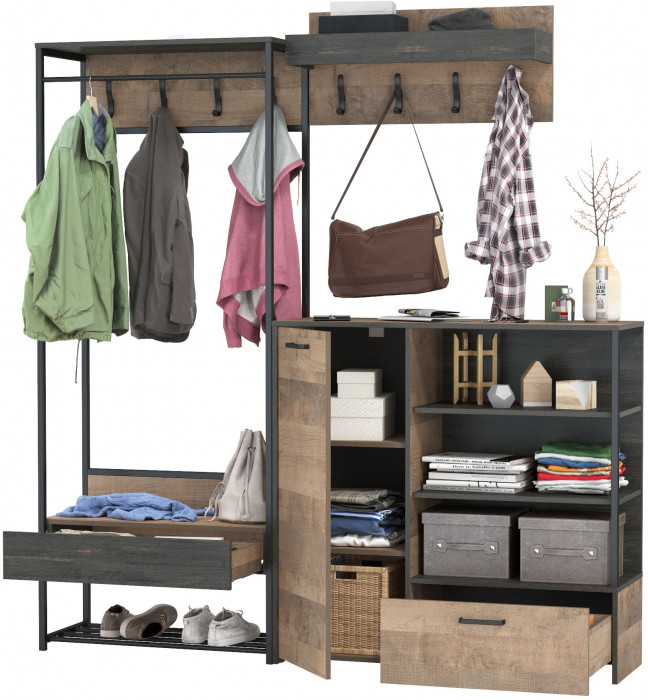 Трувор Прихожая 217, цвет дуб гранж песочный/интра, ШхГхВ 189х36,9х194,2 см., универсальная сборка