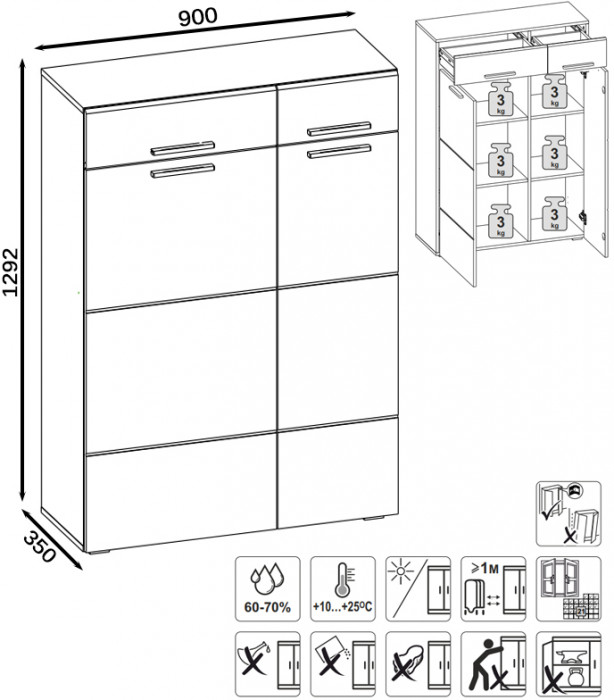 Лайн 13.121 Комод, цвет дуб крафт серый/фасады МДФ белый глянец, ШхГхВ 90х35х129,2 см., универсальная сборка