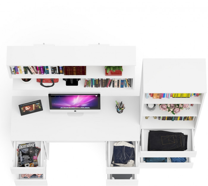 Мори компьютерный стол МС-2 + Стеллаж МСТ600.3 + Полка 1200, белый