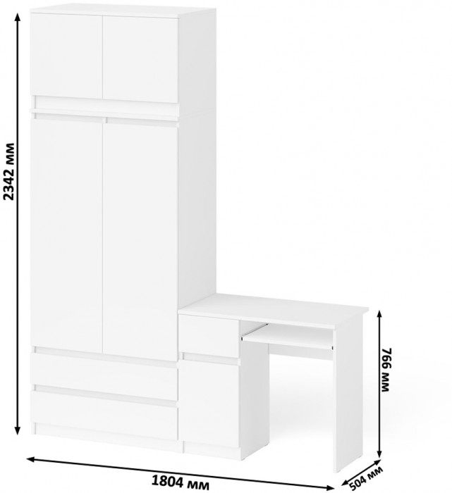 Мори Стол компьютерный МС-1 левый + Шкаф МШ900.1 + Антресоль МА900.1, цвет белый, ШхГхВ 180,4х50,4х234,2 см., выдвижной ящик слева, НЕ универс. сборка