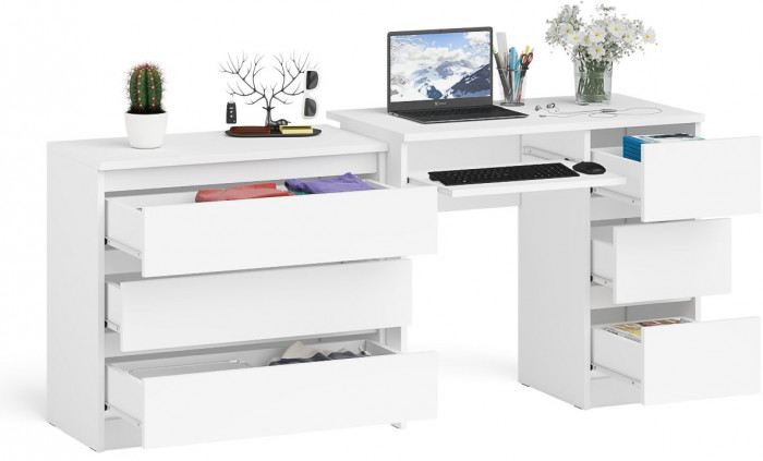 Мори компьютерный стол МС-6 правый + Комод МК800.1, белый