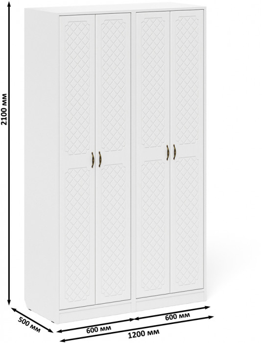 Прихожая П-6 Шкаф + Шкаф, цвет белая шагрень/фасады МДФ белое дерево фрезеровка ромб, ШхГхВ 120х50х210 см.
