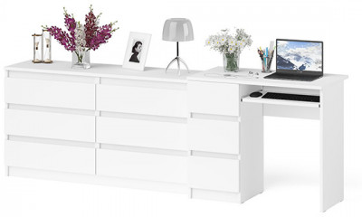 Мори Стол компьютерный МС-6 левый + Комод МК1380.6, цвет белый, ШхГхВ 228х50х76,6 см., выдвижные ящики слева, НЕ универсальная сборка