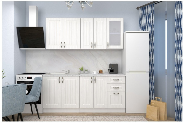 Кухня МДФ Прованс 1800 (Белый/Ясень патина)