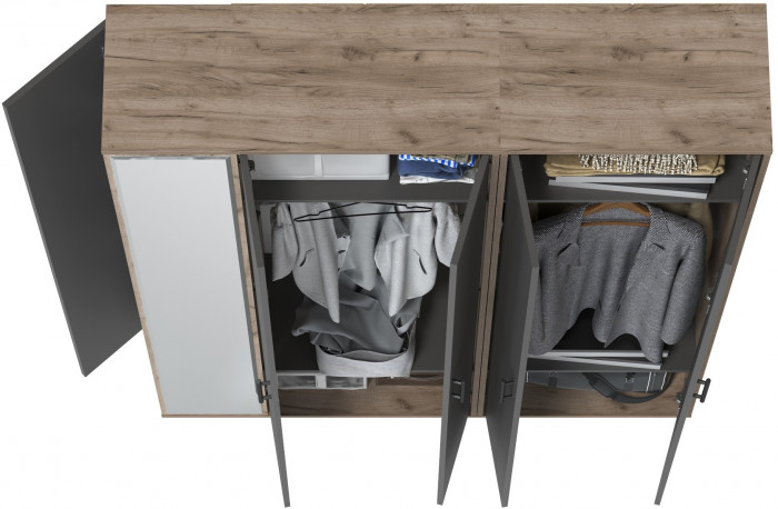 Прихожая Домино-мини + Шкаф для одежды Домино, дуб крафт табачный/графит